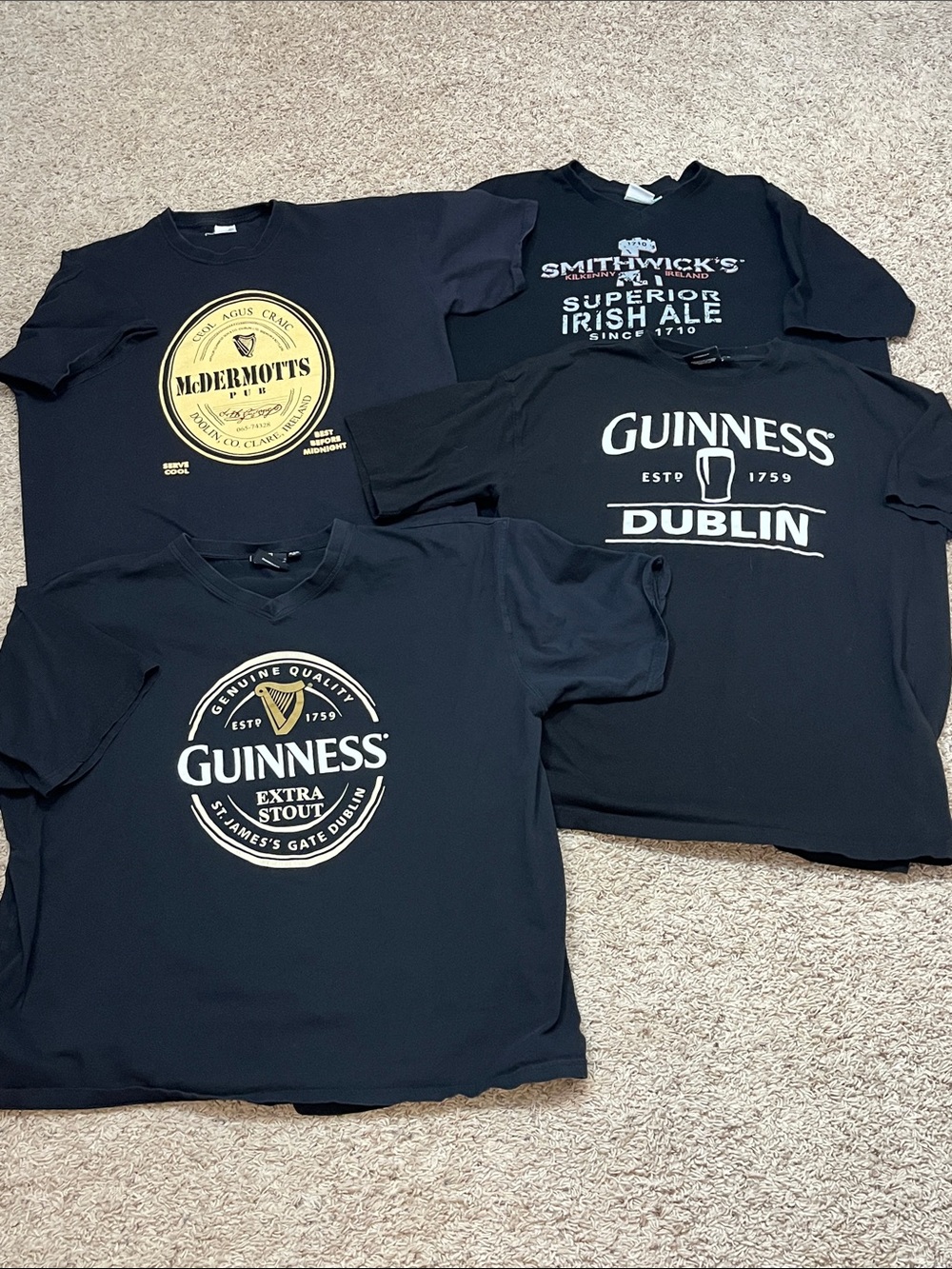 4 Black Tees from Ireland McDermott’s Pub, Smithwick’s Ale & 2 Guinness - 2XL